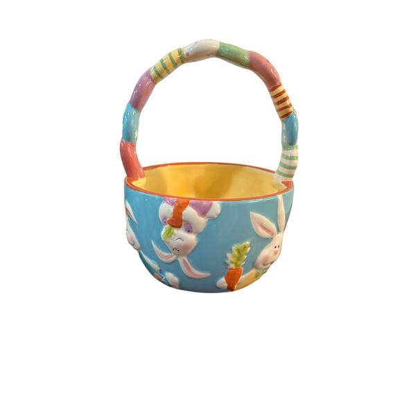 Blossoms and Blooms Easter Bunny Ceramic Candy Dish Basket - Picture 2 of 5